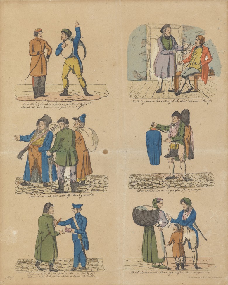 Bilderbogen, kolorierter Kupferstich, Nürnberg um 1835