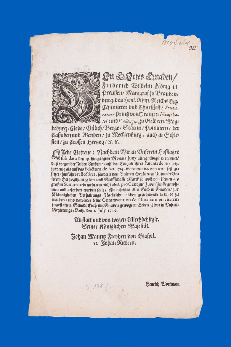 Edict bezüglich der Judensteuern, 1719
